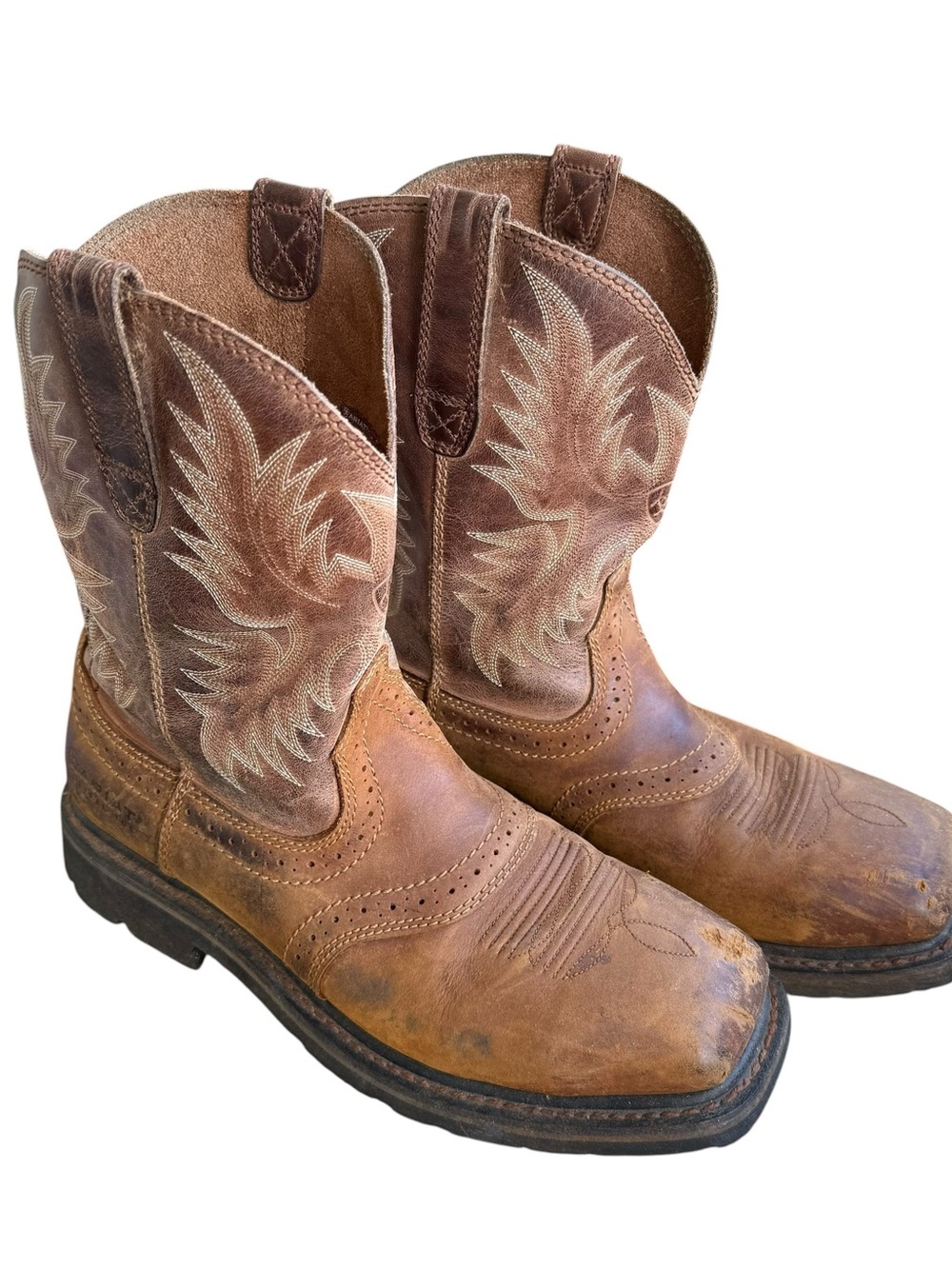 Brown Leather Cowboy Work Boots - Men